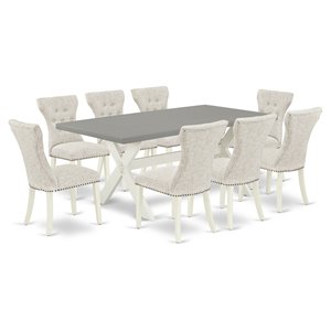 Pemberly Row 9-Piece Dining Set with Cross-Leg Table and Beige Chairs