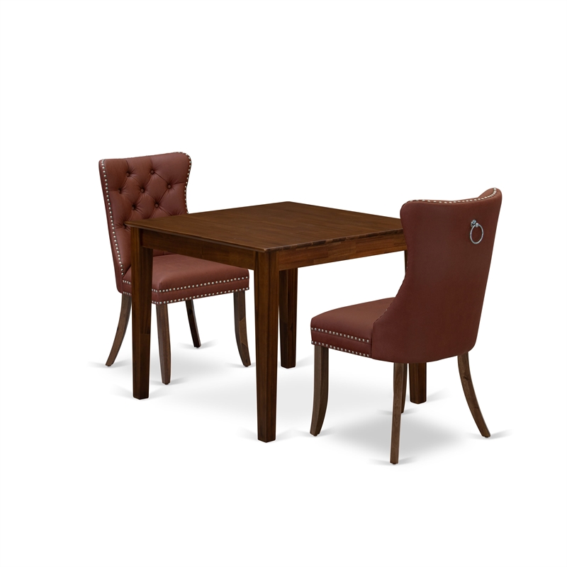 Pemberly Row 3-Piece Dining Set with Burgundy Cushion in Antique Walnut
