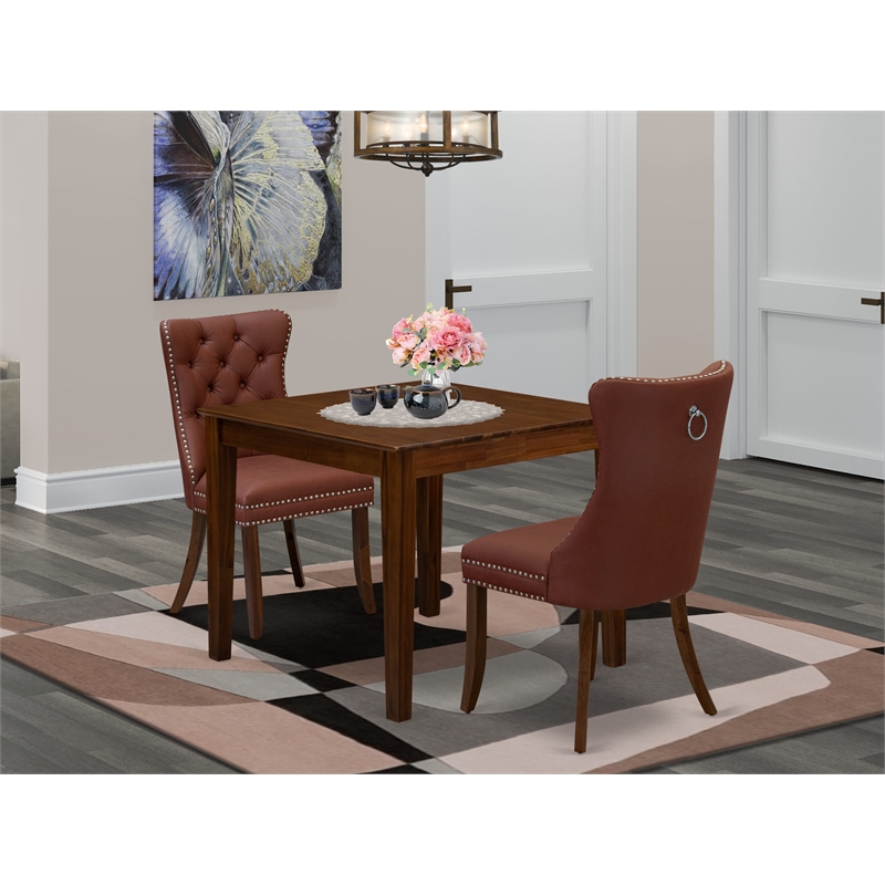 Pemberly Row 3-Piece Dining Set with Burgundy Cushion in Antique Walnut