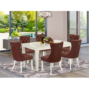 Pemberly Row 7-Piece Rubberwood Dining Set in Linen White/Burgundy