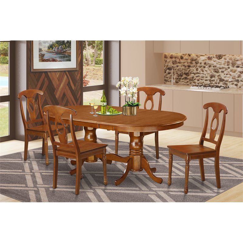 Pemberly Row 5-Piece Oval Double Pedestal Dining Set in Saddle Brown