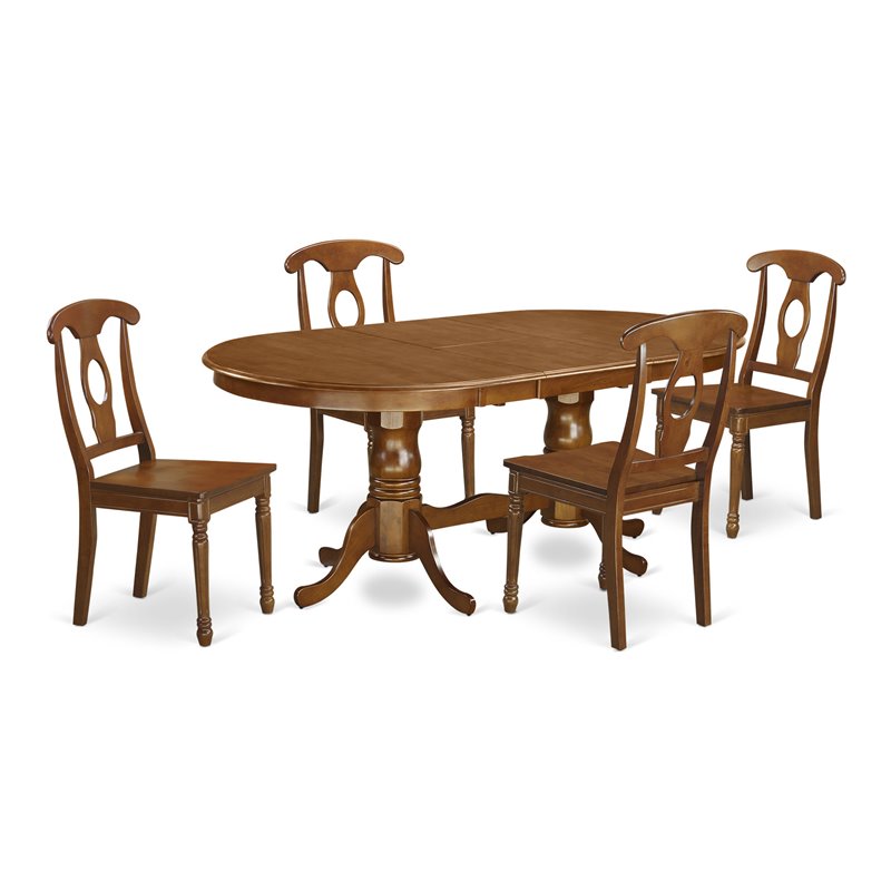 Pemberly Row 5-Piece Oval Double Pedestal Dining Set in Saddle Brown