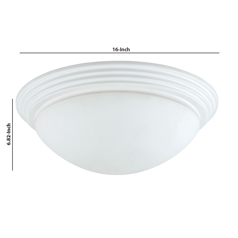 Pemberly Row Dome Glass Ceiling Lamp with Ribbed Design in White/Clear