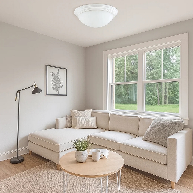 Pemberly Row Dome Glass Ceiling Lamp with Ribbed Design in White/Clear