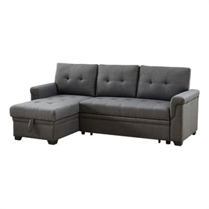 Pemberly Row Elliot 84&quot Sectional with Storage Chaise in Dark Gray Linen