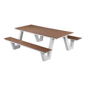 Pemberly Row Limo 86&quot Outdoor Picnic Table with Polyresin Slats in Brown