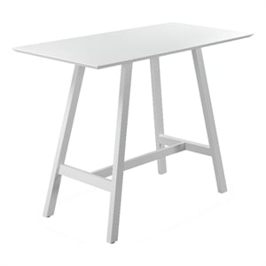 Pemberly Row Keli 43&quot Outdoor Bar Table with Plank Top in White Aluminum