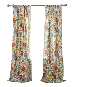 Pemberly Row 84&quot Floral Window Panel Curtains Set of 2 in Red/Blue