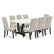Pemberly Row V-Style 9-Piece Wood Dining Set in Doeskin Gray Upholstery