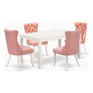 Pemberly Row 5-Piece Wood Dining Table Set in Linen White and Beige Red