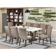 Pemberly Row 9-Piece Rubber Wood Dining Set in Linen White and Doeskin
