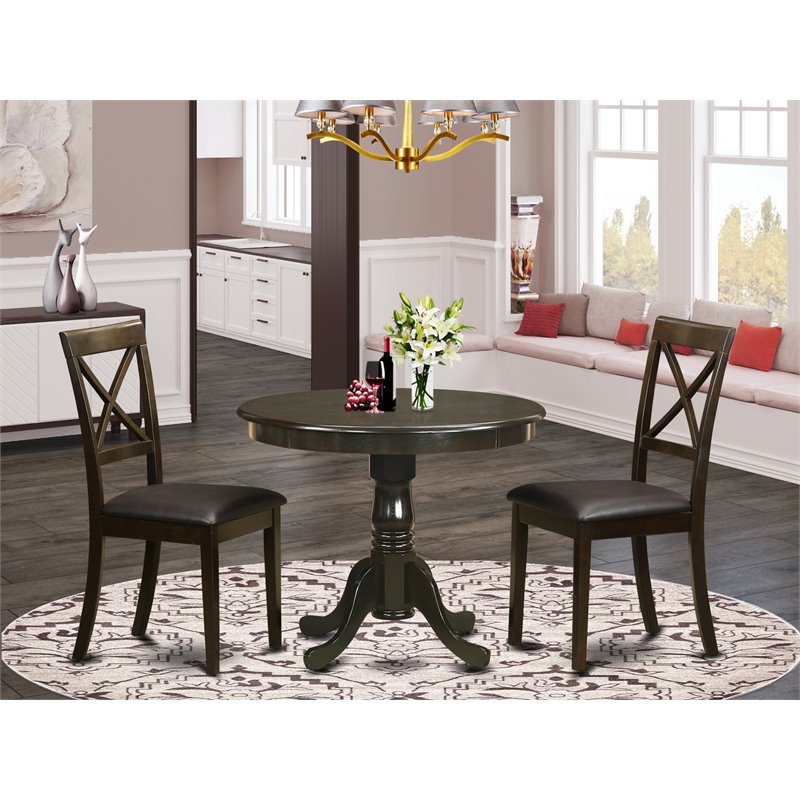 Pemberly Row 3-Piece Rubberwood Pedestal Dining Set in Cappuccino