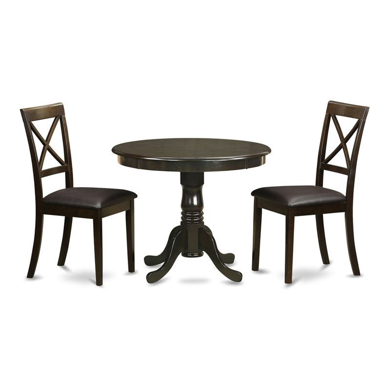 Pemberly Row 3-Piece Rubberwood Pedestal Dining Set in Cappuccino