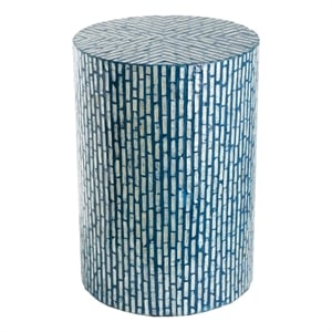 Pemberly Row 20&quot Capiz Shell Accent Stool with Linear Pattern in Blue