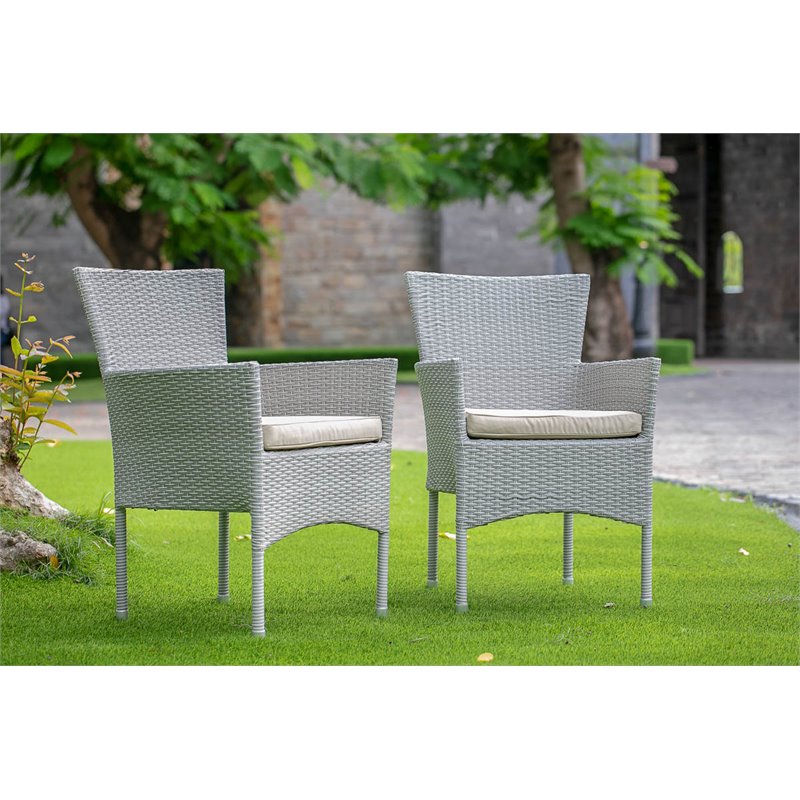 Pemberly Row Metal & Wicker Patio Dining Chair in Natural Linen (Set of 2)