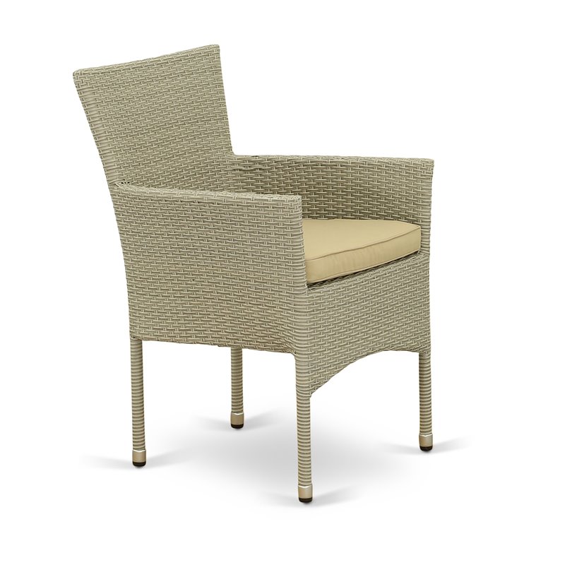 Pemberly Row Metal & Wicker Patio Dining Chair in Natural Linen (Set of 2)