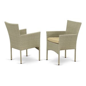 Pemberly Row Metal & Wicker Patio Dining Chair in Natural Linen (Set of 2)