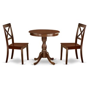 Pemberly Row 3-Piece Wood Dining Set with Round Table in Mahogany Finish