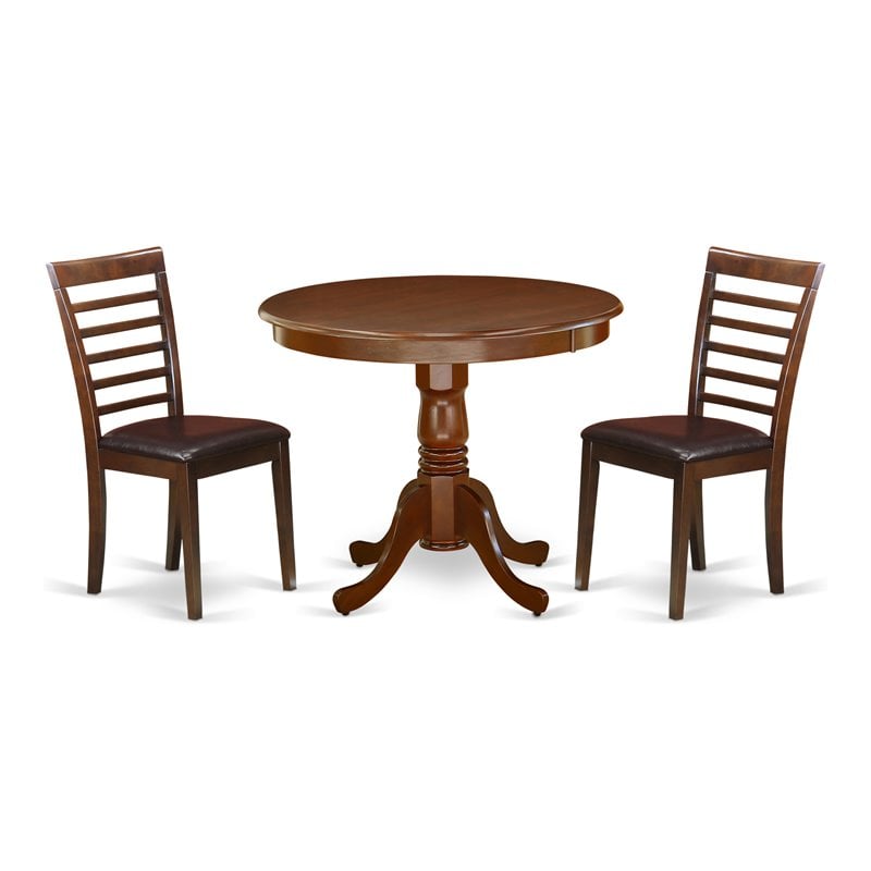 Pemberly Row 3-Piece Faux Leather Seat Dining Set in Mahogany Finish