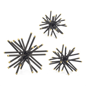 Pemberly Row Abstract Decorative Statuette Set of 3 in Black/Gold