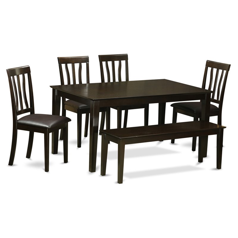 Pemberly Row 6-Piece Wood Dining Set with Faux Leather Seats in Cappuccino
