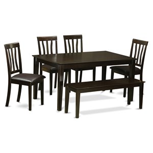 pemberly row 6-piece wood dining set with faux leather seats in cappuccino