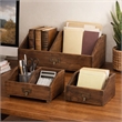 Pemberly Row Fir Wood Storage Box Set of 4 with Metal Handles in Brown