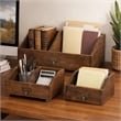Pemberly Row Fir Wood Storage Box Set of 4 with Metal Handles in Brown