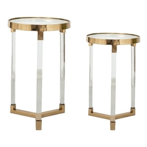 Pemberly Row Glass Accent Table Set of 2 with Acrylic Legs in Gold
