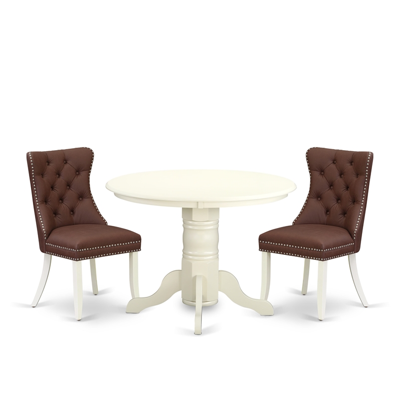 Pemberly Row 3-Piece Rubberwood Round Kitchen Set in White and Burgundy