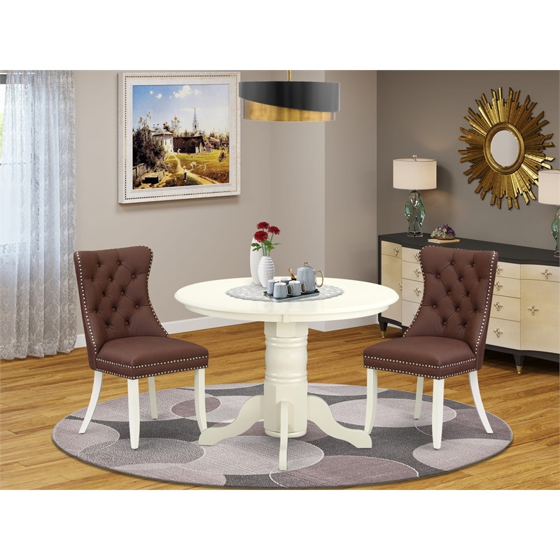 Pemberly Row 3-Piece Rubberwood Round Kitchen Set in White and Burgundy