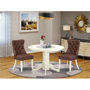Pemberly Row 3-Piece Rubberwood Round Kitchen Set in White and Burgundy