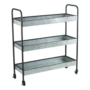 Pemberly Row 40&quot 3-Tier Metal Rolling Cart with Caster Wheels in Gray