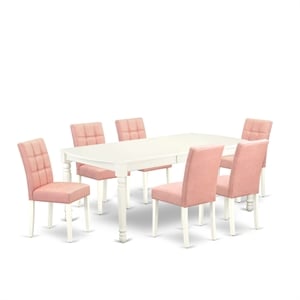 Pemberly Row 7-Piece Dining Set with Faux Leather Chairs in Linen White