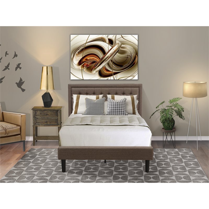 Pemberly Row 2-Piece Bedroom Set with Fabric Headboard in Antique Walnut