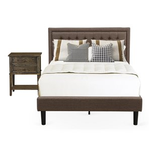 Pemberly Row 2-Piece Bedroom Set with Fabric Headboard in Antique Walnut