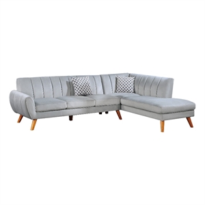 Pemberly Row Lynn 2-Piece Sectional Sofa with Chaise in Light Gray Velvet