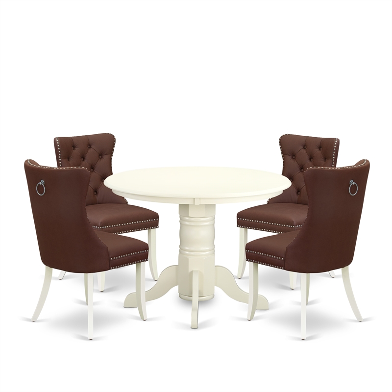 Pemberly Row 5-Piece Round Dining Set with Faux Leather Chairs in Burgundy