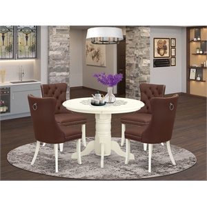 Pemberly Row 5-Piece Round Dining Set with Faux Leather Chairs in Burgundy