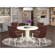 Pemberly Row 5-Piece Round Dining Set with Faux Leather Chairs in Burgundy