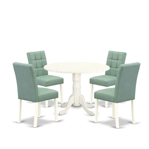 Pemberly Row 5-Piece Mid Century Dining Set in Linen White/Willow Green