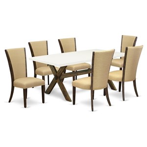 Pemberly Row 7-Piece Dining Set with Acacia Wood Table and Parson Chairs