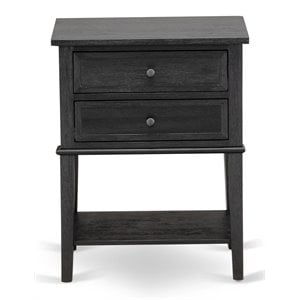 Pemberly Row 16&quot Wood Nightstand with 2 Drawers in Wirebrushed Black