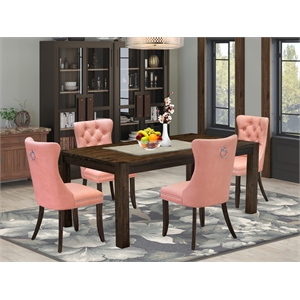 Pemberly Row 5-Piece Dining Set in Beige Red and Distressed Jacobean