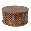 Pemberly Row Mango Wood Lattice Coffee Table Set of 2 in Brown