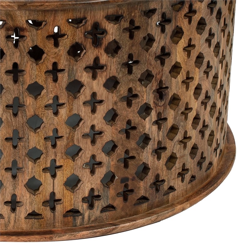 Pemberly Row Mango Wood Lattice Coffee Table Set of 2 in Brown