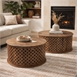 Pemberly Row Mango Wood Lattice Coffee Table Set of 2 in Brown