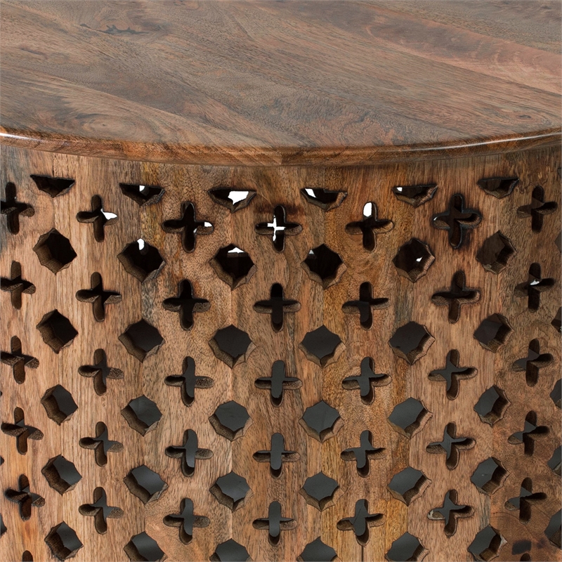 Pemberly Row Mango Wood Lattice Coffee Table Set of 2 in Brown
