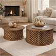 Pemberly Row Mango Wood Lattice Coffee Table Set of 2 in Brown