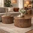 Pemberly Row Mango Wood Lattice Coffee Table Set of 2 in Brown